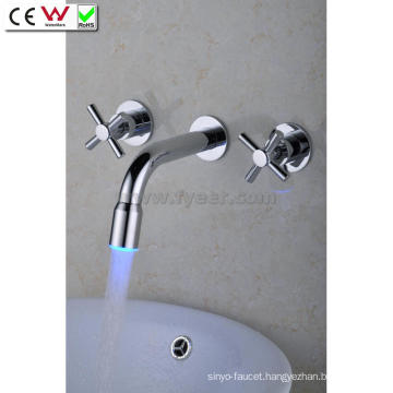 Dule Cross Handle Self-Power LED Wall Faucet Basin Faucet (QH072-2F)